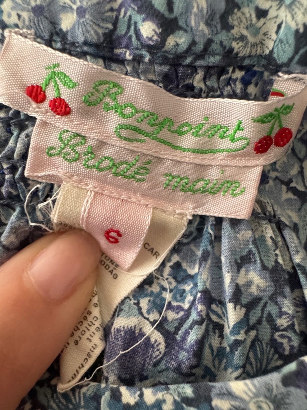 BONPOINT Girls Blue Floral Cotton Blouse Top - Size 6 Years - Picture 3 of 3